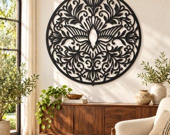 Holy Spirit Dove Metal Sign, Round Floral Christian Wall Decor, Ornate Scrollwork Art, Religious Housewarming Gift
