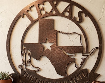 Texas Metal Art Signs, Lone Star State Wall Decor, Western Ranch Metal Sign, Texas Wall Art, Cowboy Longhorn Rustic Farmhouse Decor