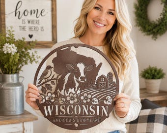 Wisconsin Metal Art, America’s Dairyland Die Cut Metal Sign, Wisconsin Wall Decor, Dairy Cow Farmhouse Wall Art, Wisconsin Gift
