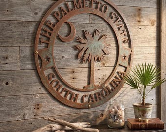 South Carolina Palmetto Tree Metal Wall Art, Palmetto State Sign, South Carolina Outdoor Decor, SC Porch Sign, State Pride Metal Wall Decor