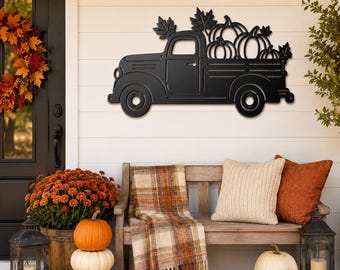 Fall Truck Metal Sign, Pumpkin Pickup Wall Decor, Autumn Farmhouse Steel Art, Harvest Porch Decoration, Rustic Thanksgiving Accent