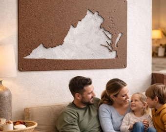 Virginia Home Wall Art Metal Sign, Virginia State Wall Decor, Rustic Steel Virginia Map, Laser Cut Wall Hanging, Gift for Virginia Lovers