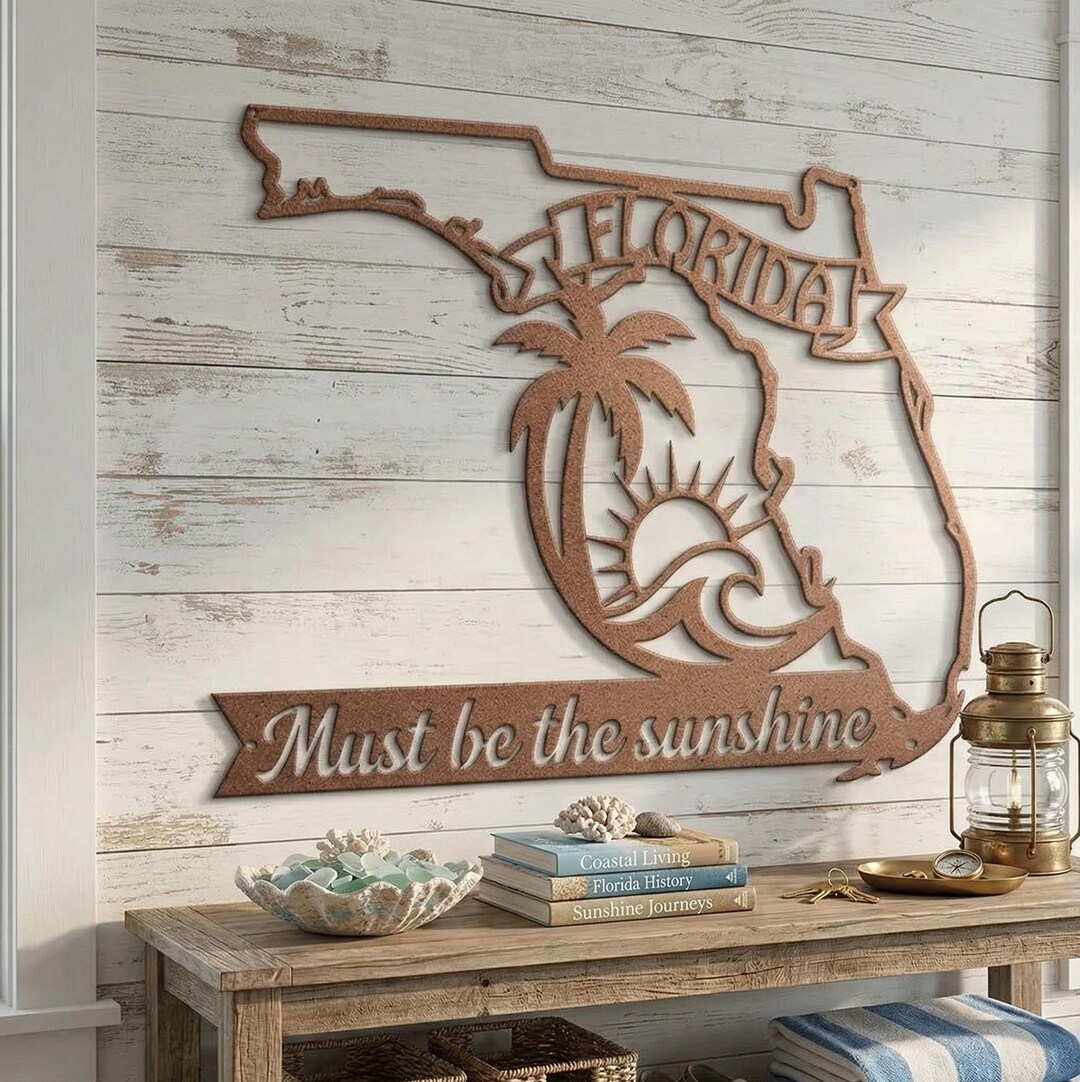 Florida Metal Wall Art, Florida State Metal Sign, Sunshine State Wall ...