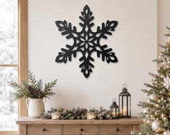 Metal Snowflake Wall Decor, Christmas Winter Sign, Holiday Porch Door Accent, Rustic Steel Art For Farmhouse Entryway Mantel Cabin Indoor