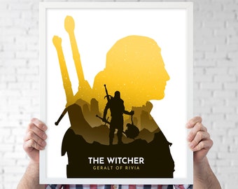 The WItcher Geralt of Rivia Fantasy Silhouette Poster