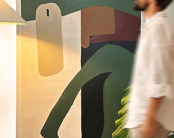 Green Abstract Painting | Modern Geometric Canvas Wall Art