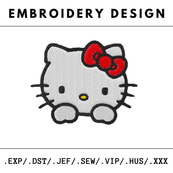 Embroidery design - Hello White Kitty Head (Embroidery Files / Instant Download)