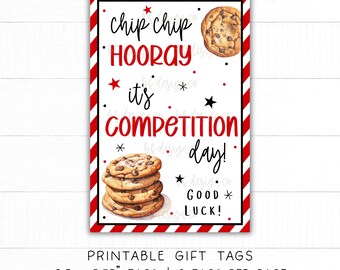 Chip Chip ¡Hurra! ¡Es el día de la competencia! / 13 opciones de colores, etiqueta de regalo para porristas, etiqueta de regalo para espíritu de equipo, etiqueta de buena suerte para porristas, etiqueta de regalo de galleta
