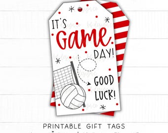 Voleibol, es el día del juego / 13 opciones de colores, etiqueta de recuerdo del día del juego, regalo de buena suerte, regalo para compañeros de equipo, regalo para jugadores, regalo para equipos deportivos, etiqueta de regalo