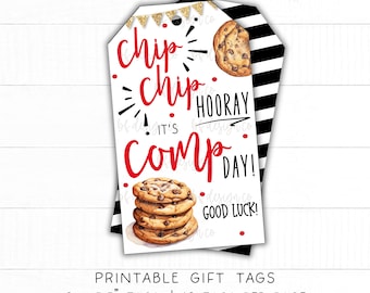 Etiqueta de regalo Chip Chip Hooray It's Comp Day / Game Day, etiqueta de regalo de galleta, etiqueta de regalo de porristas, baile, equipo, buena suerte