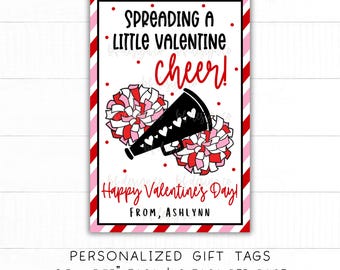 PERSONALIZED Cheerleading Valentines, Spreading A Little Valentine Cheer, Class Valentines, Team Valentines, Printable Valentine Cards