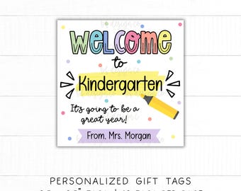 Etiquetas de regalo para el regreso a clases de KINDERGARTEN, etiqueta de regalo para el primer día de clases para maestros, etiqueta de regalo para estudiantes, bienvenido de nuevo, etiquetas imprimibles