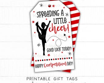 Difundiendo un poco de alegría / 13 opciones de colores, Etiqueta de regalo para competencia de porristas, Etiqueta de regalo para espíritu de equipo, Etiqueta de buena suerte para porristas, Etiqueta de recuerdo para porristas