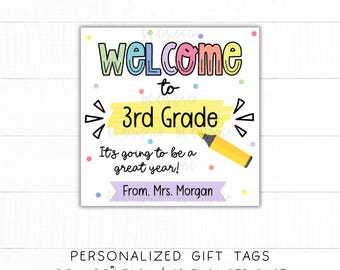 Etiquetas de regalo para el regreso a clases (3.er grado), etiqueta de regalo para el primer día de clases para maestros, etiqueta de regalo para estudiantes, bienvenido de nuevo, etiquetas imprimibles