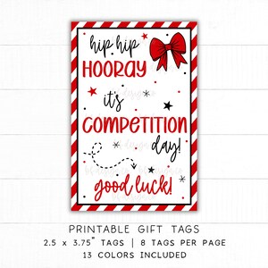 Hip Hip Hooray It&#39;s Competition Day | 13 Color Options, Cheer Gift Tag, Team Spirit Gift Tag, Dance Good Luck Tag, Cheer Favor Tag