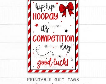 ¡Hurra, hurra! ¡Es el día de la competencia! 13 opciones de colores, etiqueta de regalo para porristas, etiqueta de regalo para espíritu de equipo, etiqueta de buena suerte para bailar, etiqueta de recuerdo para porristas.