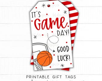 Baloncesto, es día de juego / 13 opciones de colores, etiqueta de recuerdo para el día del juego, regalo de buena suerte, regalo para compañeros de equipo, regalo para jugadores, regalo para equipos deportivos, etiqueta de regalo