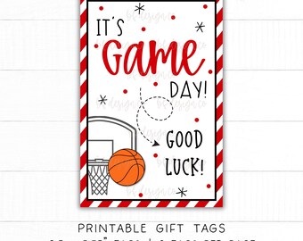 Baloncesto, es día de juego / 13 opciones de colores, etiqueta de recuerdo para el día del juego, regalo de buena suerte, regalo para compañeros de equipo, regalo para jugadores, regalo para equipos deportivos, etiqueta de regalo