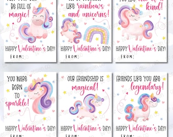 Tarjetas de San Valentín de unicornio / Tarjetas de San Valentín para niños / Tarjetas de San Valentín para la clase / Día de San Valentín / Tarjetas de San Valentín para imprimir
