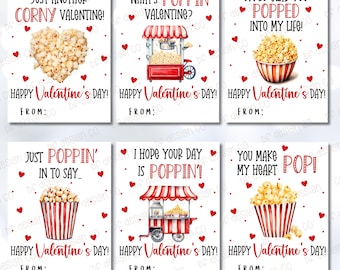 Palomitas de maíz para San Valentín / Tarjetas de San Valentín para niños / Tarjetas de San Valentín para la clase / Día de San Valentín / Tarjetas de San Valentín para imprimir