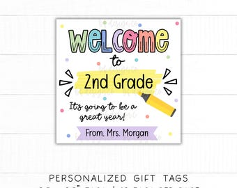 Etiquetas de regalo para el regreso a clases (2.º grado), etiqueta de regalo para el primer día de clases para maestros, etiqueta de regalo para estudiantes, bienvenido de nuevo, etiquetas imprimibles