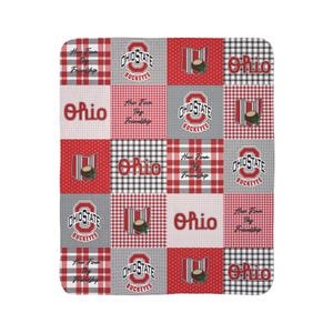 Ohio State, OSU, Buckeye, Scarlet und Grau, Rot und Grau, Buckeye Fan Fleece Sherpa Decke