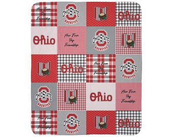 Manta polar Sherpa de Ohio State, OSU, Buckeye, escarlata y gris, roja y gris, para fanáticos de Buckeye