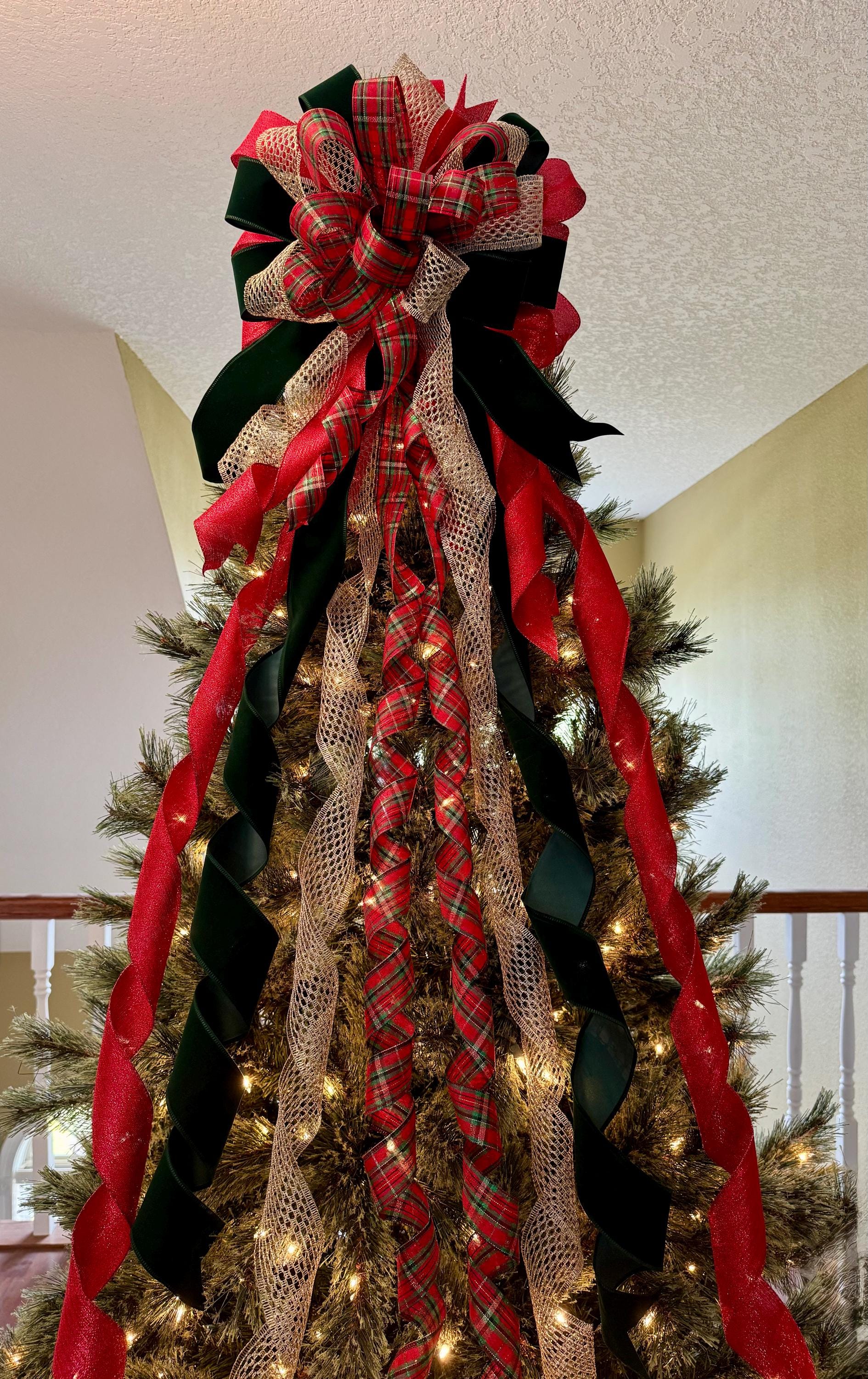 XL Traditional Elegant Christmas Tree Topper Bow With Long Streamers ...
