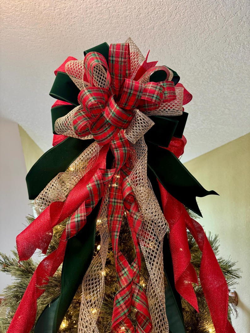 XL Traditional Elegant Christmas Tree Topper Bow With Long Streamers ...