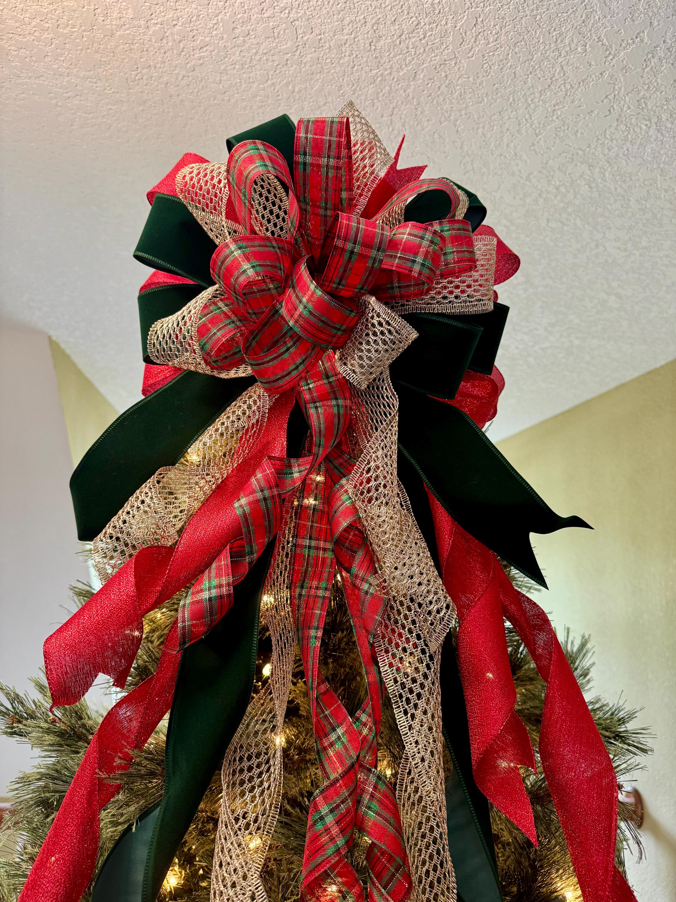 XL Traditional Elegant Christmas Tree Topper Bow With Long Streamers ...