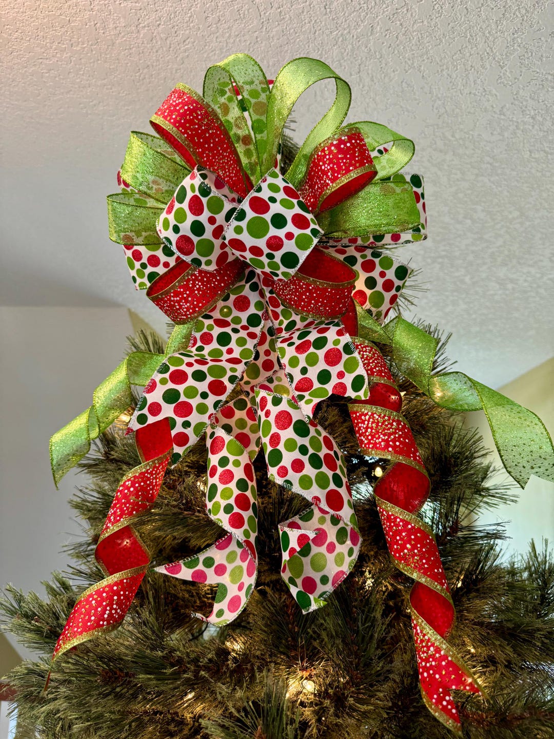 Christmas Tree Topper Bow With Whimsical Polka Dots and Cheerfulness ...