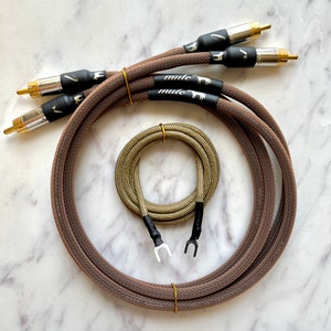 Premium  Brown Audiophile RCA Turntable Cable Set | Mogami 2964 Wire | Switchcraft 3502 Plug | Ground Wire | Mule P1 | Handmade Interconnect