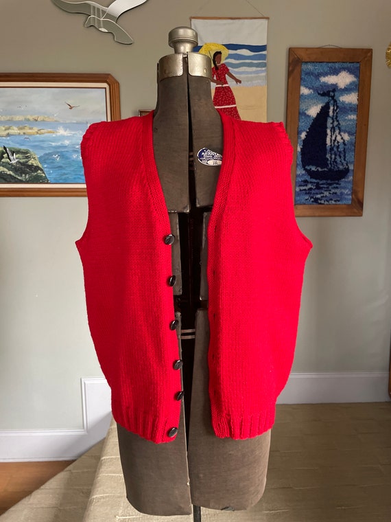 Handmade knit red sweater vest vintage grandpa st… - image 3