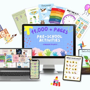 PLR Preschool Kindergarten 11000+ Printable Activity Worksheets MRR Learning Bundle Alphabet Kid Sight Family Reading Games Tracing KDP