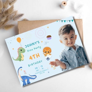 Kids Editable Birthday Invitation Template With Photo, Printable Birthday Party Invitations, Digital Bday Party Invite Template, Boy Invite