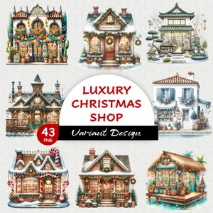 Luxury Christmas Storefronts Clipart | 43 PNG Festive Cozy Images | Christmas Shop | Holiday Shop | Digital Download | Commercial Use