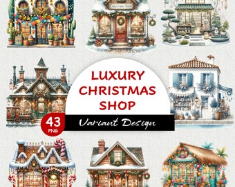 Clipart Festive Christmas Storefronts | Luxury Holiday Shops (Digital Download)