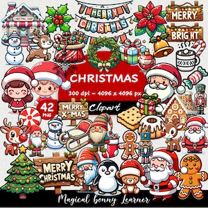 Cute Christmas Cartoon Clipart | 42 High Quality | Christmas Gift | Christmas Clipart | Watercolor Christmas | Digital file Commercial Use