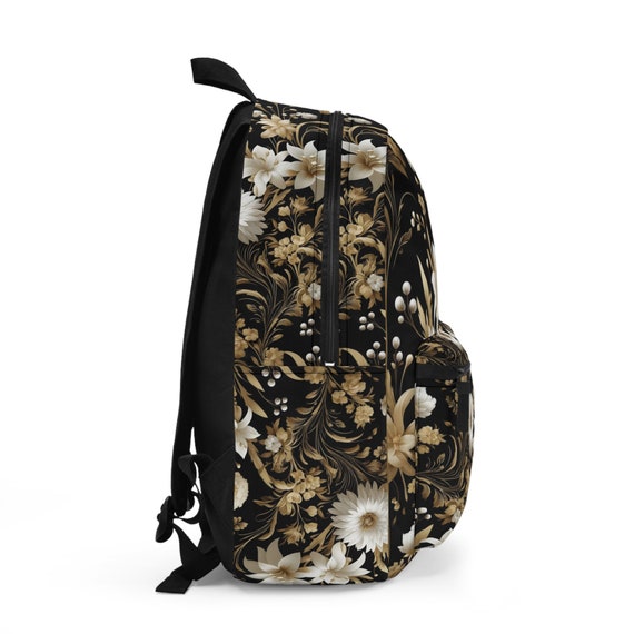 Floral Lily Backpack: White & Gold Design, Elegant Accessory - Etsy
