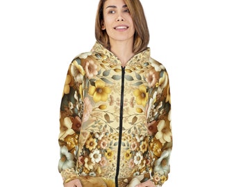 Groovy Flowers Zip up Hoodie, Vintage Retro Floral Front