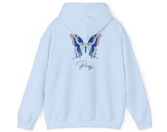 Praying Butterfly &#39;Front & Back&#39; Women Q-Tee Heavy Blend™ Hooded Sweatshirt
