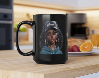 God's Girl 'Blessed Blue' Black Mug (15oz)