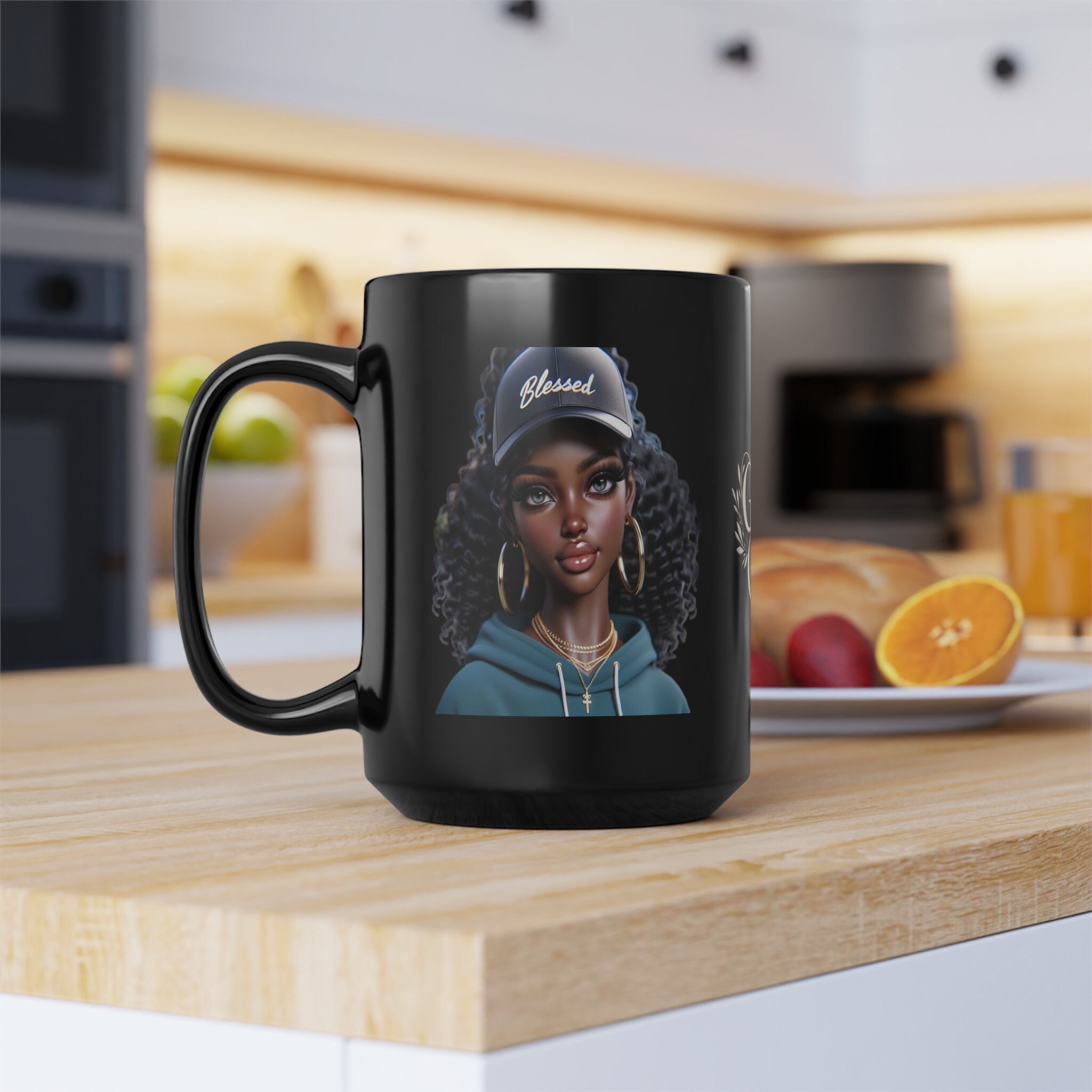 God's Girl 'Blessed Blue' Black Mug (15oz)