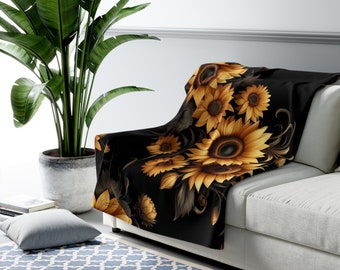 Ebony Sunflowers Sherpa Fleece Blanket