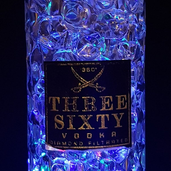 Three Sixty Vodka Flaschenlampe Lampe "Bubbel" Farbwechsel LED Podest Upcycling Geschenk