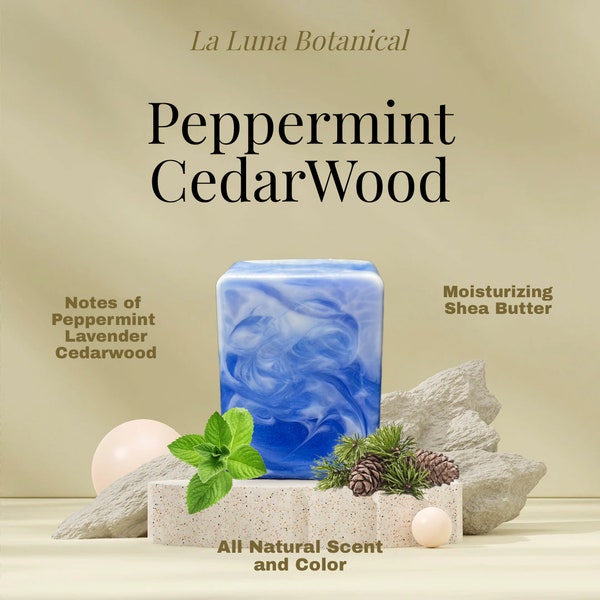 Peppermint Cedarwood Handmade Soap Bar Natural Shea Butter Essential Oils Herbal