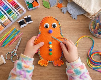 Naaiset pinguïn vilt, doe-het-zelf dierenknutsels, Montessori speelgoed fijne motoriek