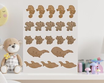 Houten dierenvormenset, ongeverfd mdf-kunstwerk, kinderkunstproject