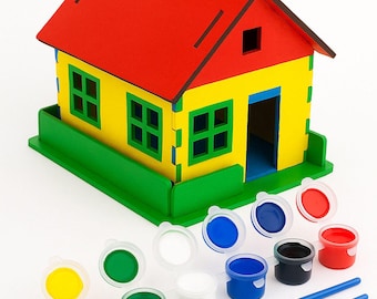 DIY miniatuurhuispakket: overschilderbaar houten model voor kinderen en volwassenen