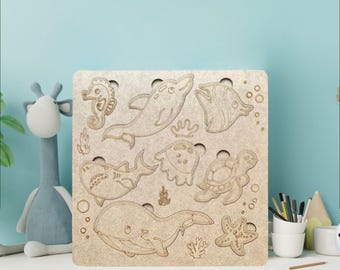 Houten zeedierenpuzzel: Montessori-leerspel